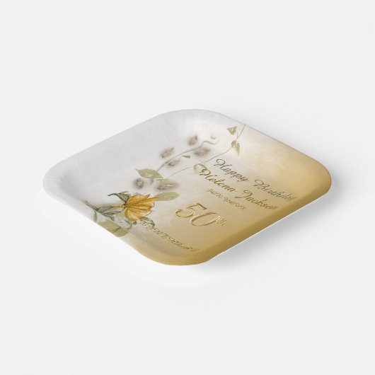 Golden 50th birthday paper plates  papieren bordje (Gebogen)