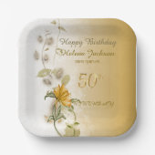 Golden 50th birthday paper plates  papieren bordje (Voorkant)