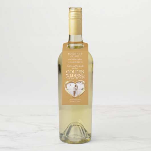 Golden 50th bruiloft Jubileum foto hart Flessenhanger (Op fles)