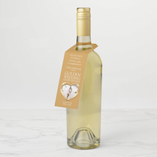 Golden 50th bruiloft Jubileum foto hart Flessenhanger (Schuin)