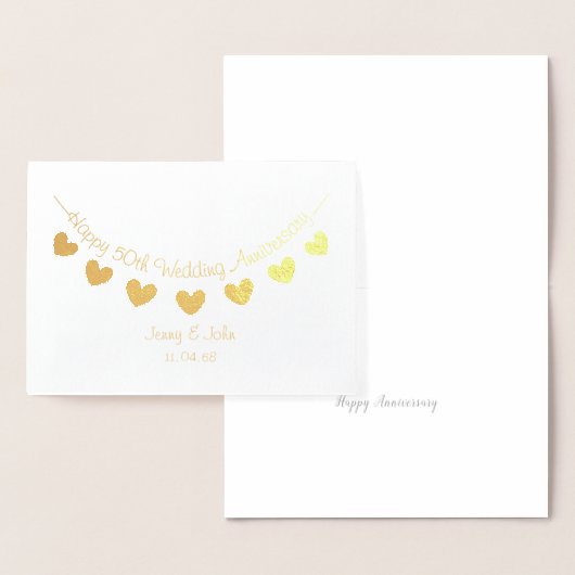 Golden 50th Bruiloft Jubileum hart bunting kaart (Display)