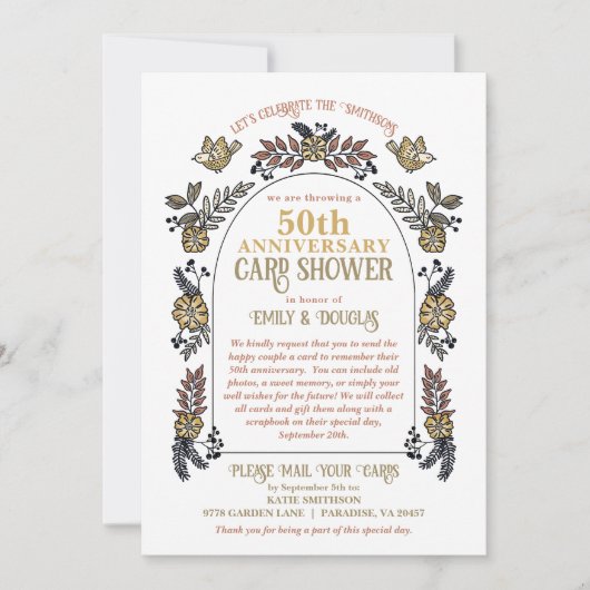 Golden 50th Bruiloft Jubileum Kaart Douche (Voorkant)