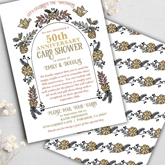 Golden 50th Bruiloft Jubileum Kaart Douche