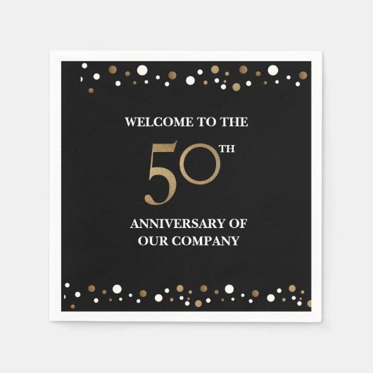 Golden 50th Company Jubileum Confetti Gold Servet (Voorkant)