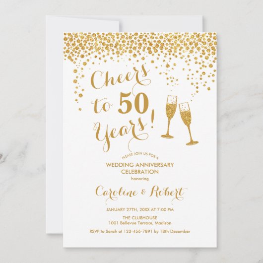 Golden 50th Jubileum - Cheers tot 50 jaar Kaart (Voorkant)