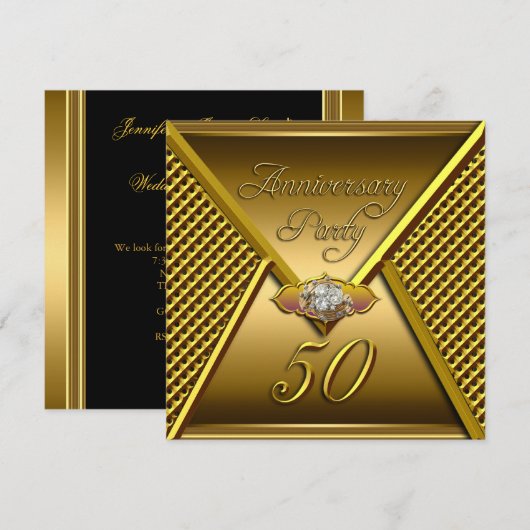 Golden 50th Jubileum Elegant Wedding Gold Kaart (Voorkant / Achterkant)