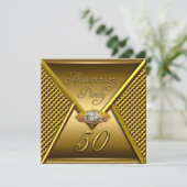 Golden 50th Jubileum Elegant Wedding Gold Kaart (Staand voorkant)