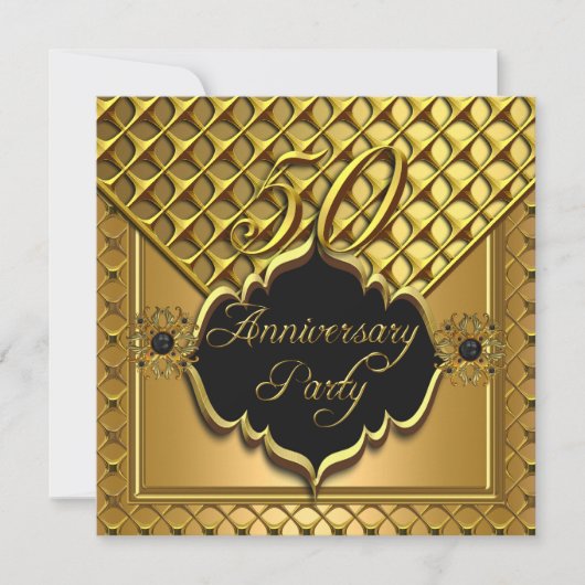 Golden 50th Jubileum Elite Elegant Black Gold Kaart (Voorkant)