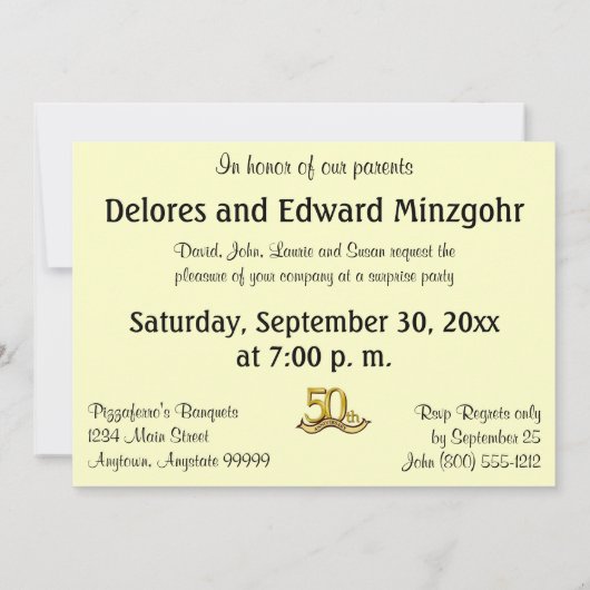 Golden (50th) Jubileum Feestuitnodigingen Kaart (Achterkant)