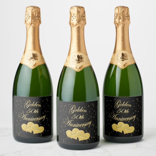 Golden 50th Jubileum gepersonaliseerde wijnlabels Sparkling Wijnetiket (Flessen)
