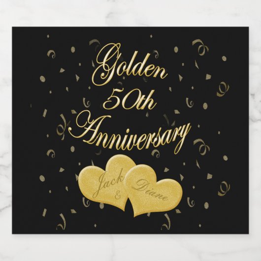 Golden 50th Jubileum gepersonaliseerde wijnlabels Sparkling Wijnetiket (Enkel label)