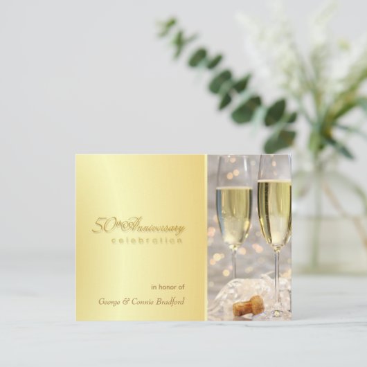 Golden 50th Jubileum Party-uitnodigingen Kaart (Staand voorkant)