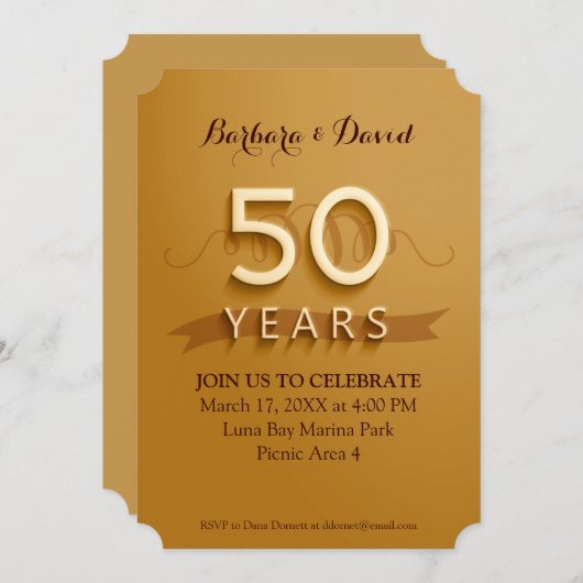 Golden 50th Jubileum Party-uitnodigingen Kaart (Voorkant / Achterkant)