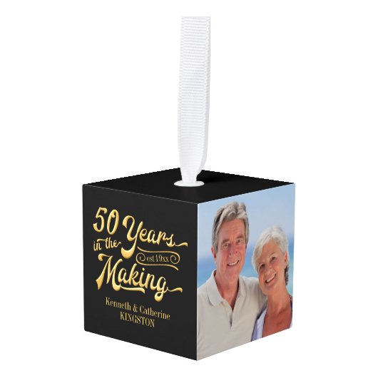 Golden 50th Jubileum Photo Collage Keepslag Decoratie (Voorkant hoekig)