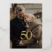 Golden 50th two photo Wedding Anniversary Folie Uitnodiging (Voorkant)