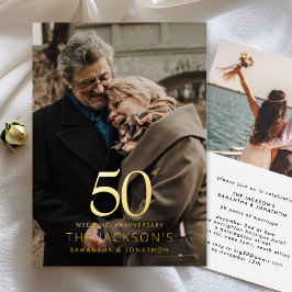 Golden 50th two photo Wedding Anniversary Folie Uitnodiging