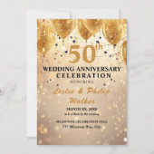 Golden 50th Wedding Anniversary  Kaart (Voorkant)