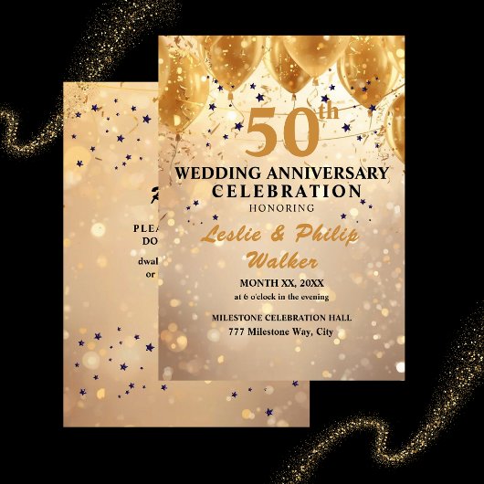 Golden 50th Wedding Anniversary  Kaart