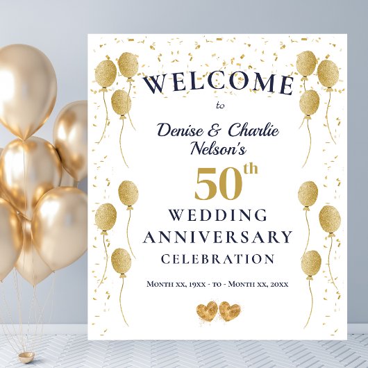 Golden 50th Wedding Anniversary Party Banner Wandkleed