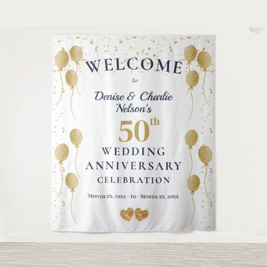 Golden 50th Wedding Anniversary Party Banner Wandkleed (Voorkant)