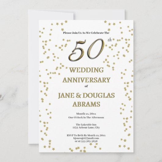 Golden 50th Wedding Anniversary Party Invitation Kaart (Voorkant)