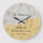 Golden 50th Wedding Anniversary Satin Lace Grote Klok (Voorkant)