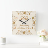 Golden  50th Wedding Jubileum Clock Vierkante Klok (Huis)
