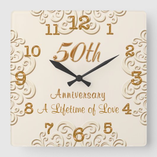 Golden  50th Wedding Jubileum Clock Vierkante Klok (Voorkant)