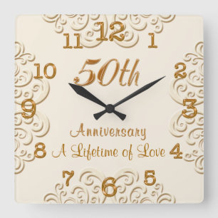 Golden 50th Wedding Jubileum Clock Vierkante Klok