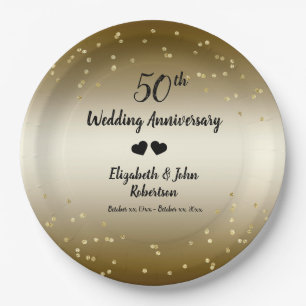 Golden 50th Wedding Jubileum Confetti Papieren Bordje