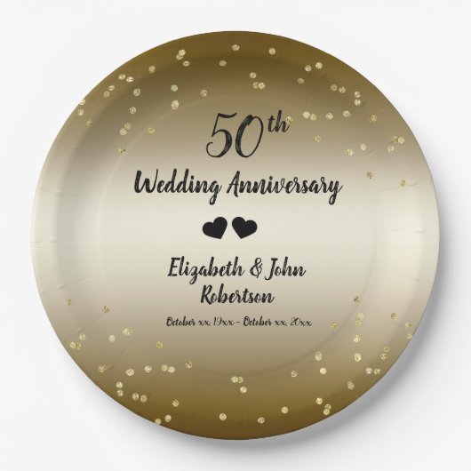 Golden 50th Wedding Jubileum Confetti Papieren Bordje (Voorkant)