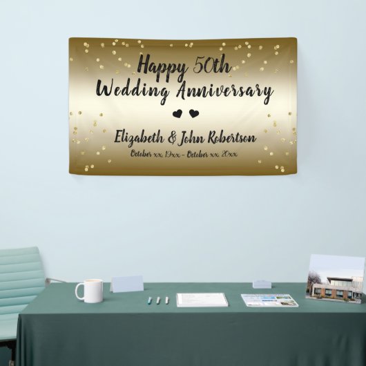 Golden 50th Wedding Jubileum Confetti Spandoek (Beurs)