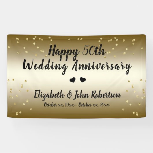 Golden 50th Wedding Jubileum Confetti Spandoek (Horizontaal)