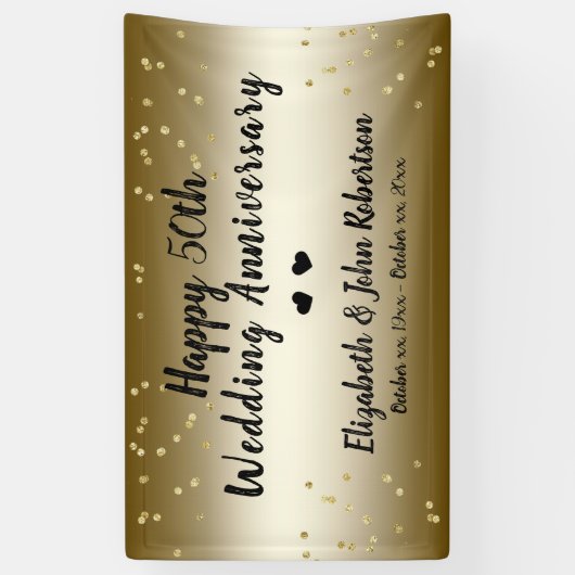 Golden 50th Wedding Jubileum Confetti Spandoek (Verticaal)