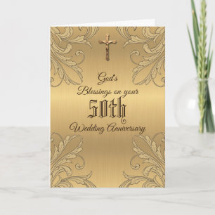 Golden 50th Wedding Jubileum Crucifix Scripture Kaart