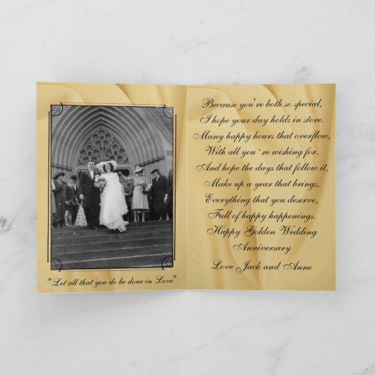 Golden 50th Wedding Jubileum Elegant Kaart (Binnen)