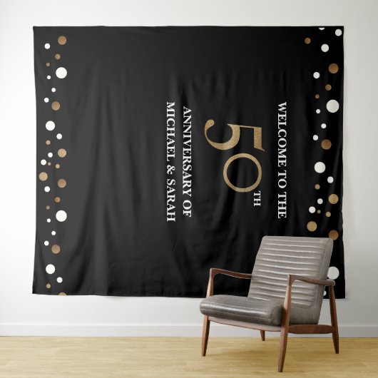 Golden 50th WEDDING Jubileum Foto achtergrond Wandkleed (In Situ (horizontaal))