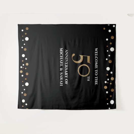 Golden 50th WEDDING Jubileum Foto achtergrond Wandkleed (Voorkant (horizontaal))