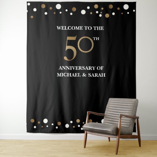 Golden 50th WEDDING Jubileum Foto achtergrond Wandkleed (In situ)