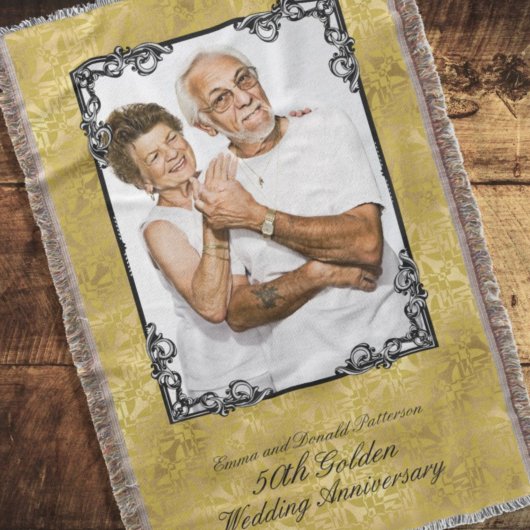 Golden 50th Wedding Jubileum Fotomonogram Deken
