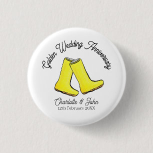 Golden 50th Wedding Jubileum gele laars Ronde Button 3,2 Cm