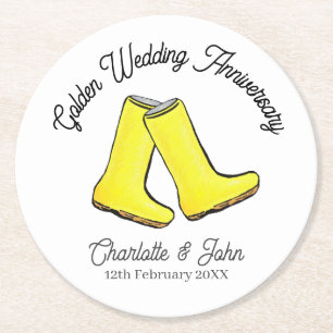 Golden 50th Wedding Jubileum gele laars Ronde Kartonnen Onderzetter