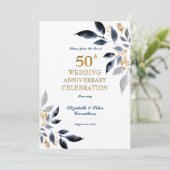 Golden 50th Wedding Jubileum Gold en Navy Kaart (Staand voorkant)