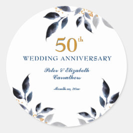 Golden 50th Wedding Jubileum, goud en zeemacht Ronde Sticker