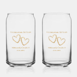 Golden 50th Wedding Jubileum Hart Gepersonaliseerd Blikvorm Glas