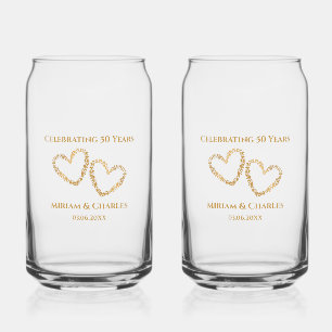 Golden 50th Wedding Jubileum Hart Gepersonaliseerd Blikvorm Glas