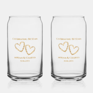 Golden 50th Wedding Jubileum Hart Gepersonaliseerd Blikvorm Glas