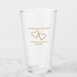Golden 50th Wedding Jubileum Hart Gepersonaliseerd Glas