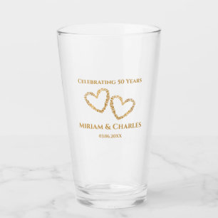 Golden 50th Wedding Jubileum Hart Gepersonaliseerd Glas