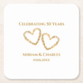 Golden 50th Wedding Jubileum Hart Gepersonaliseerd Kartonnen Onderzetters (Voorkant)